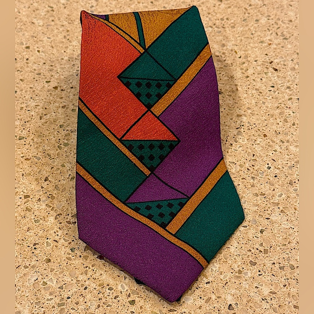 Gianni Versace Vintage 90's Silk Geometric Necktie Designed Italy Made In Spain